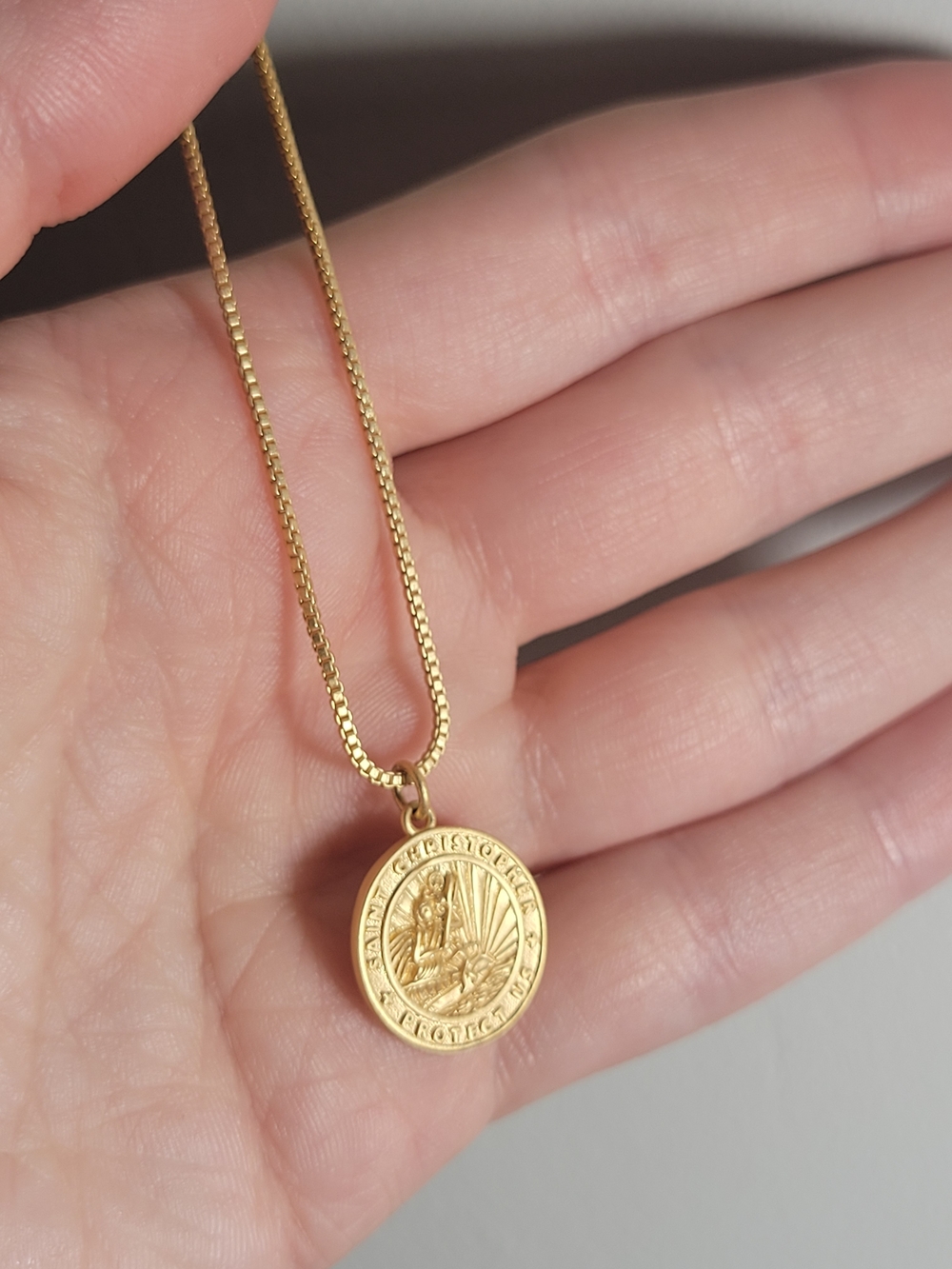 Gold-Tone Saint Medallion Pendant Necklace for Women